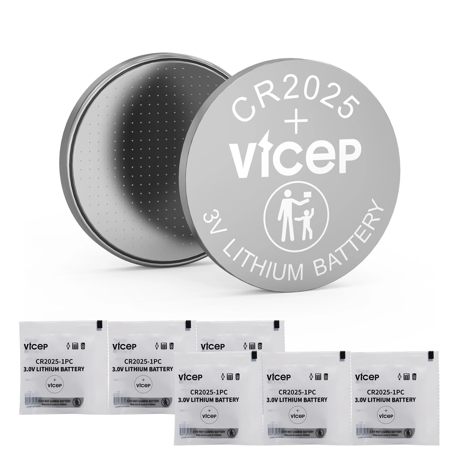 ViCep 6-Pack CR2025 Battery CR 2025 3V Lithium Batteries 3 Volt Coin Buttopn Cell Compatible with Car Key Fobs, Watches, Remote Control, Alarm Sensor & More, Individual Wrapped