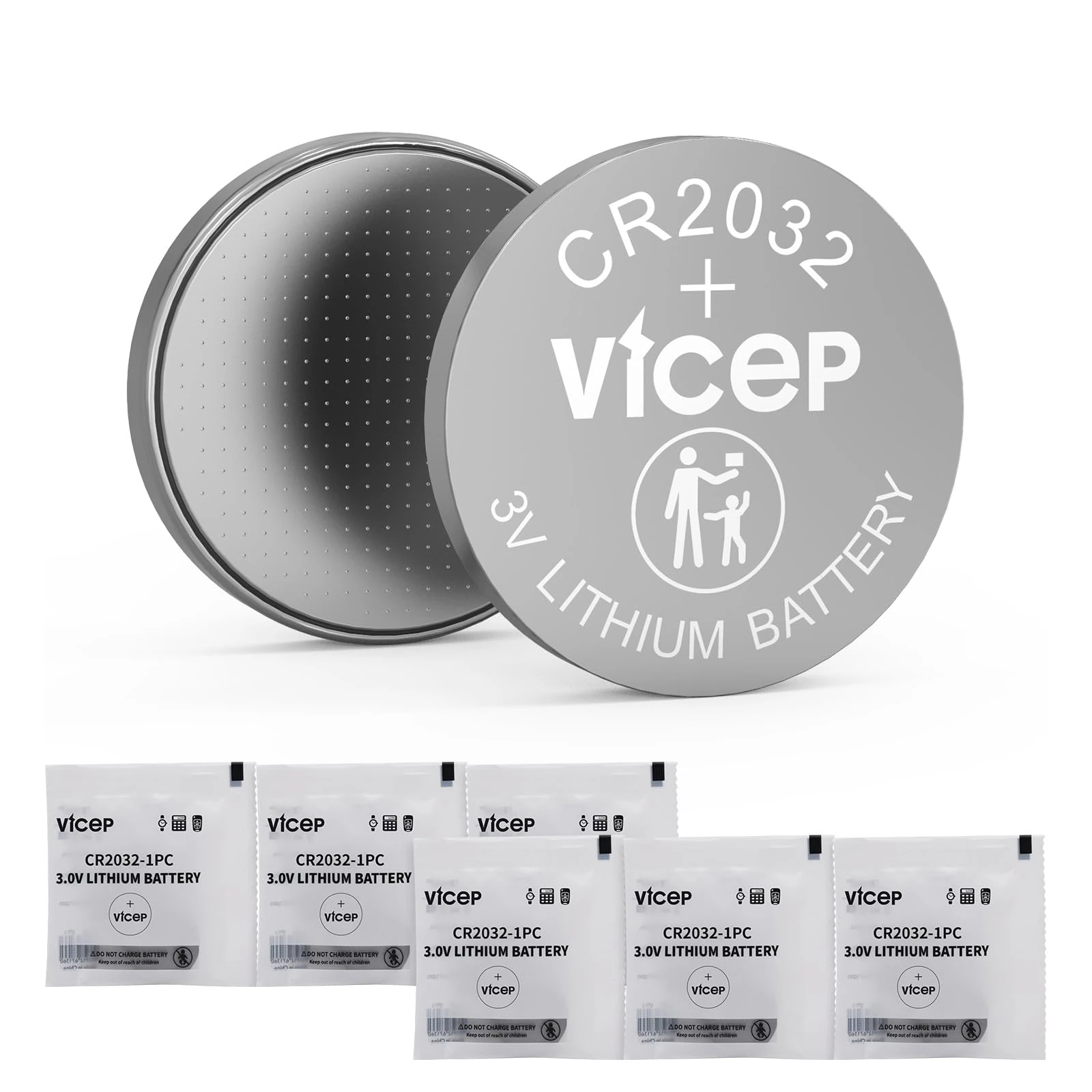 ViCep 6-Pack CR2032 Batteries CR 2032 Lithium 3V Coin Battery Compatible with Car Key Fob, Kitchen Scales, Watches, Calculators, LED Lights & More, Individual Wrapped
