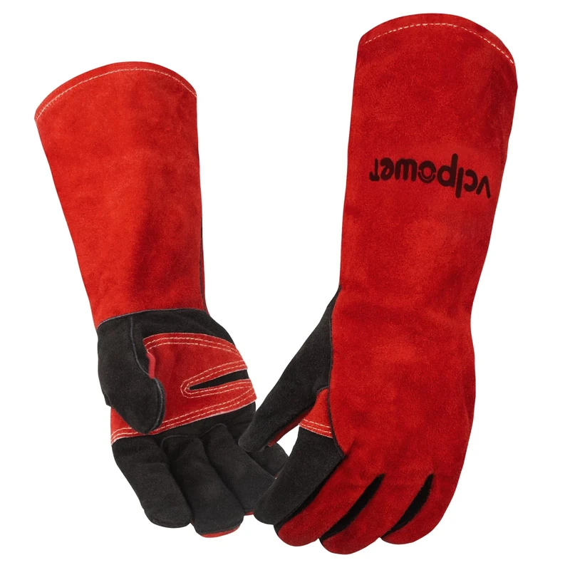 vclpower Leather Welding Gloves Fireproof Heat-Resistant 500°C Long Sleeve Mitts for BBQ, Fireplace, Oven, Stove, Grill, Log Wood Burners, MIG/TIG/Stick Welding, Forging, Animal Handling(L-large)