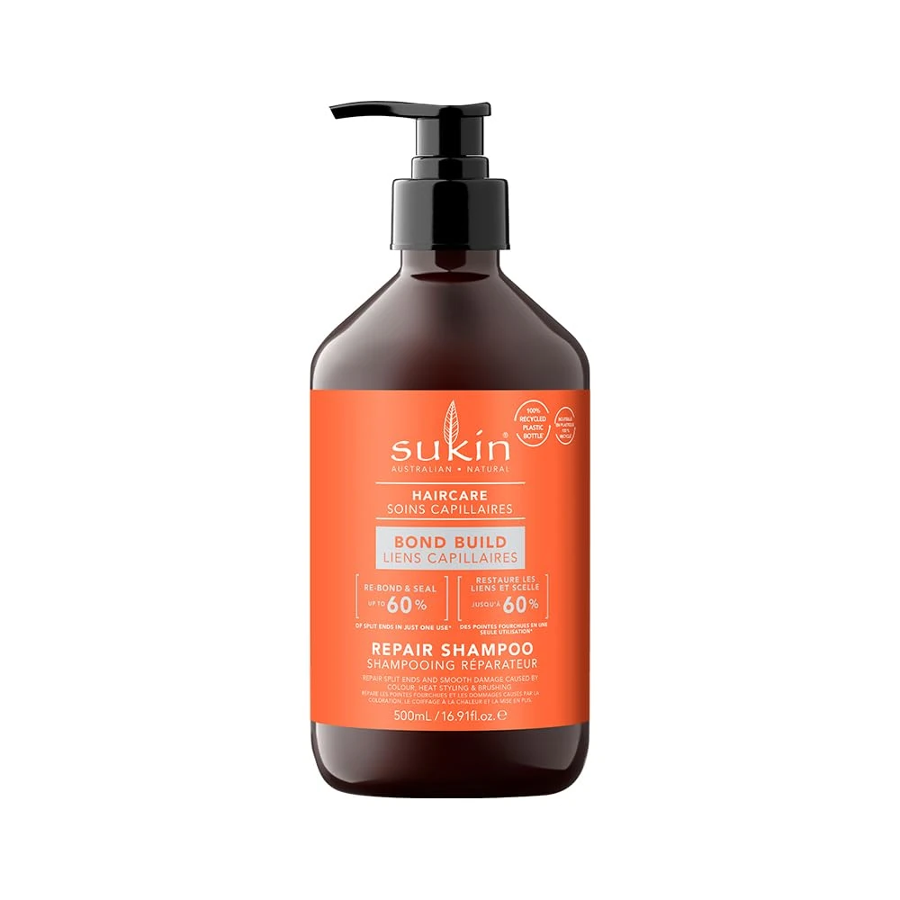 Sukin - Bond Build Repair Shampoo - Paraben Free - Moisturising Shampoo with Lemon Myrtle and Botanicals - Repair Split Ends and Smooth Damage Caused by Colour, Heat and More - 500ml