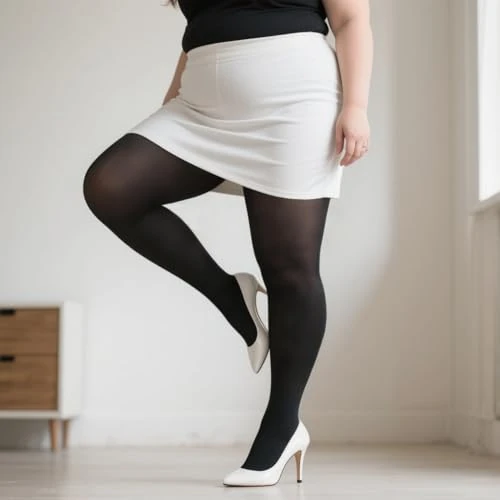 Generic 80D Plus Size Tights - High Waist Semi Opaque Black XL-4XL