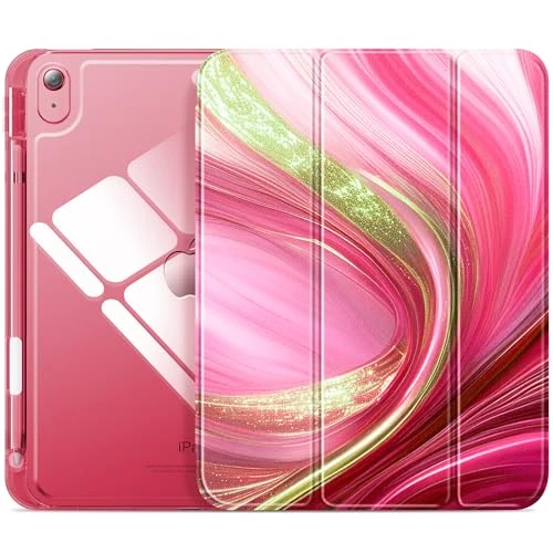 INFILAND Compatible with iPad (A16) 11th Generation 11 Inch 2025 Case, iPad 10th Generation Case 2022 10.9 Inch, Clear Slim Protective Cover with Apple Pencil Holder, Charging Adapter (PinkGlow)