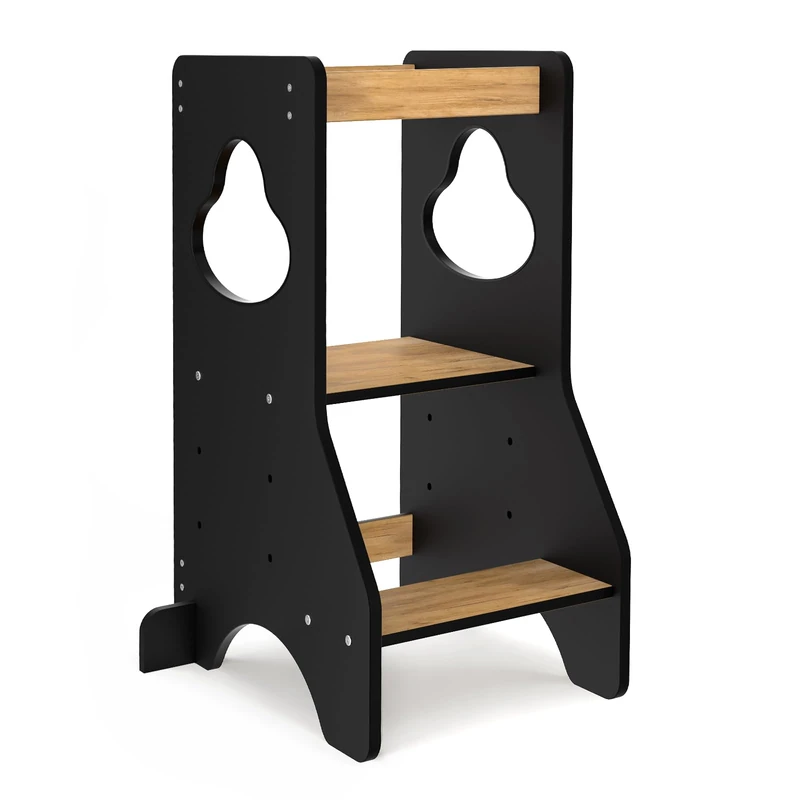 COSYLAND Height-Adjustable Learning Tower - Black and Natural - Image 1