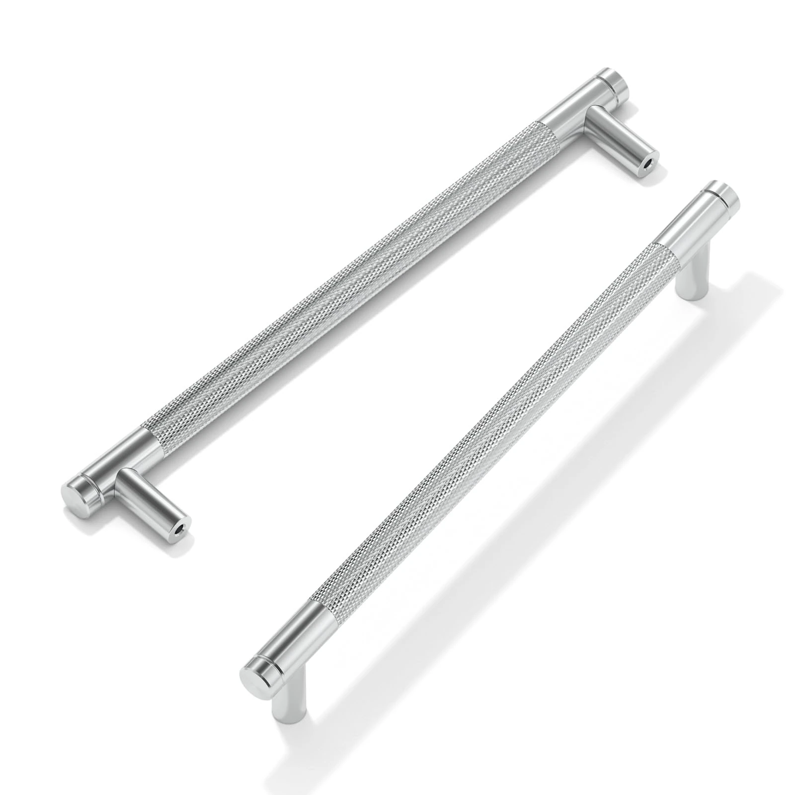 FURNIWARE 10 Pack Brushed Satin Nickel Knurled Cabinet Handles, 192mm(7.5 Inch) Hole Center, T-Shaped Silver Kitchen Cupboard Pulls for Drawer Dresser, Cupboard, Wardrobe