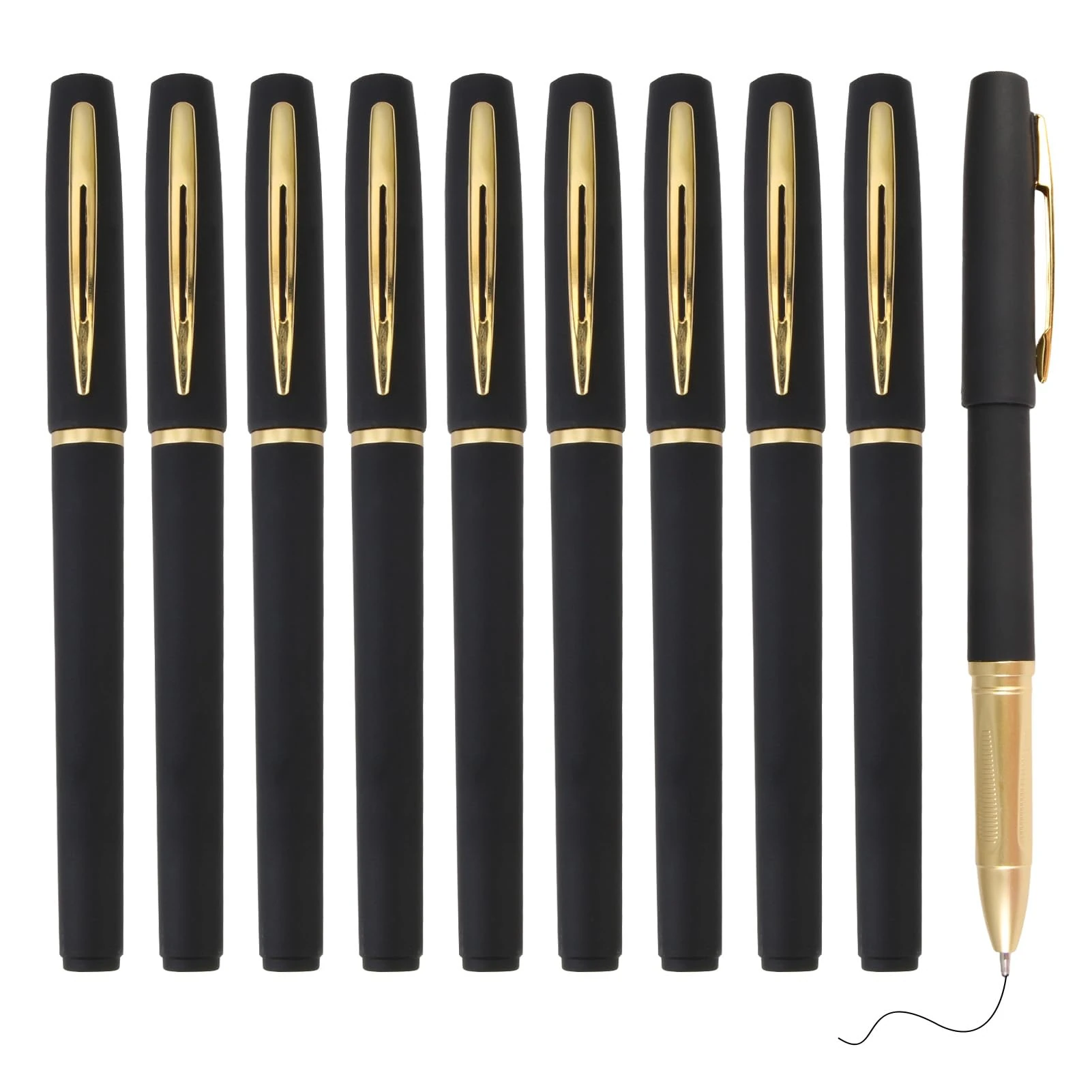 10 PCS Black Ink Rollerball Pens 1.0mm, Multipack Gel Pens for Writing Quick-Drying Handwriting Pen Black for Note Taking, Sketch, Bullet Journal Rollerball Pen for School Office Stationary Supplies