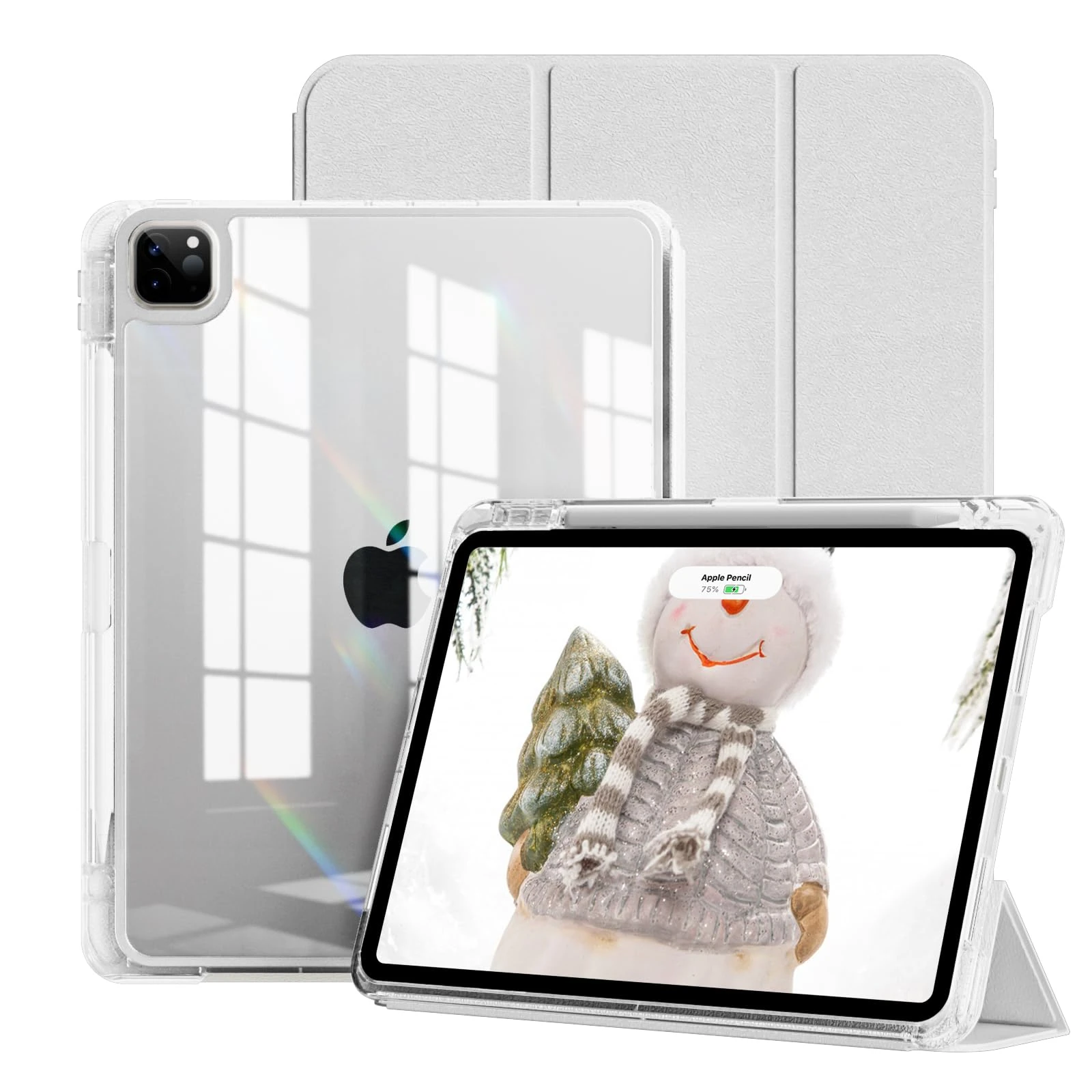 JKSML Case for iPad Air 13 Inch M3/M2 (2025/2024)/iPad Pro 12.9 inch 6th/5th/4th Gen (2022/2021/2020) with Pencil Holder,2 in 1 Removable Clear Back | 2nd Gen Pencil Charging | Auto Sleep/Wake, Gray