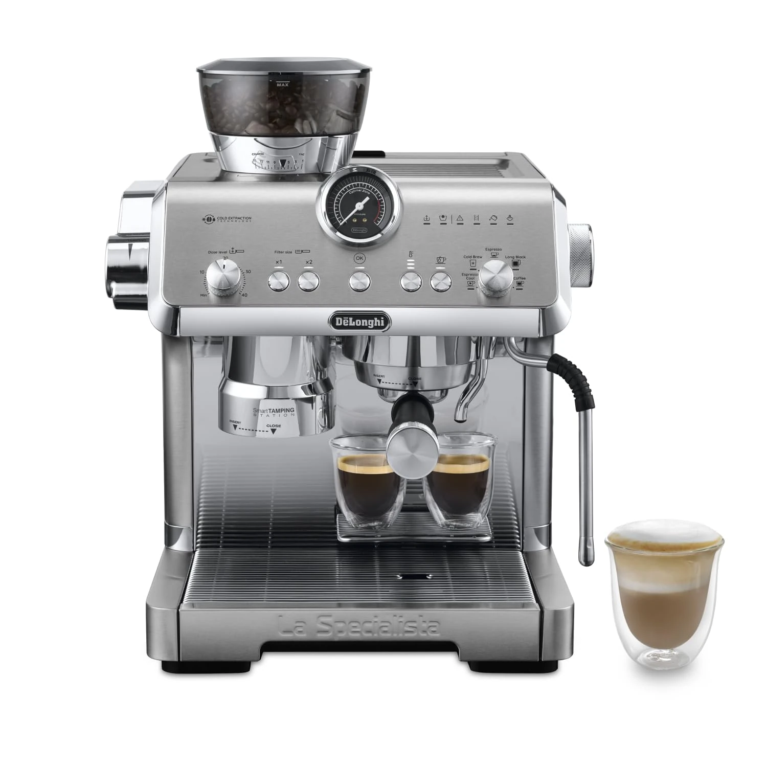 De'Longhi La Specialista Opera EC9555.M, Espresso Coffee Machine with Integrated Coffee Grinder, Cold Brew Function, Milk Frothing Wand, Includes Welcome Set Accessories, Black