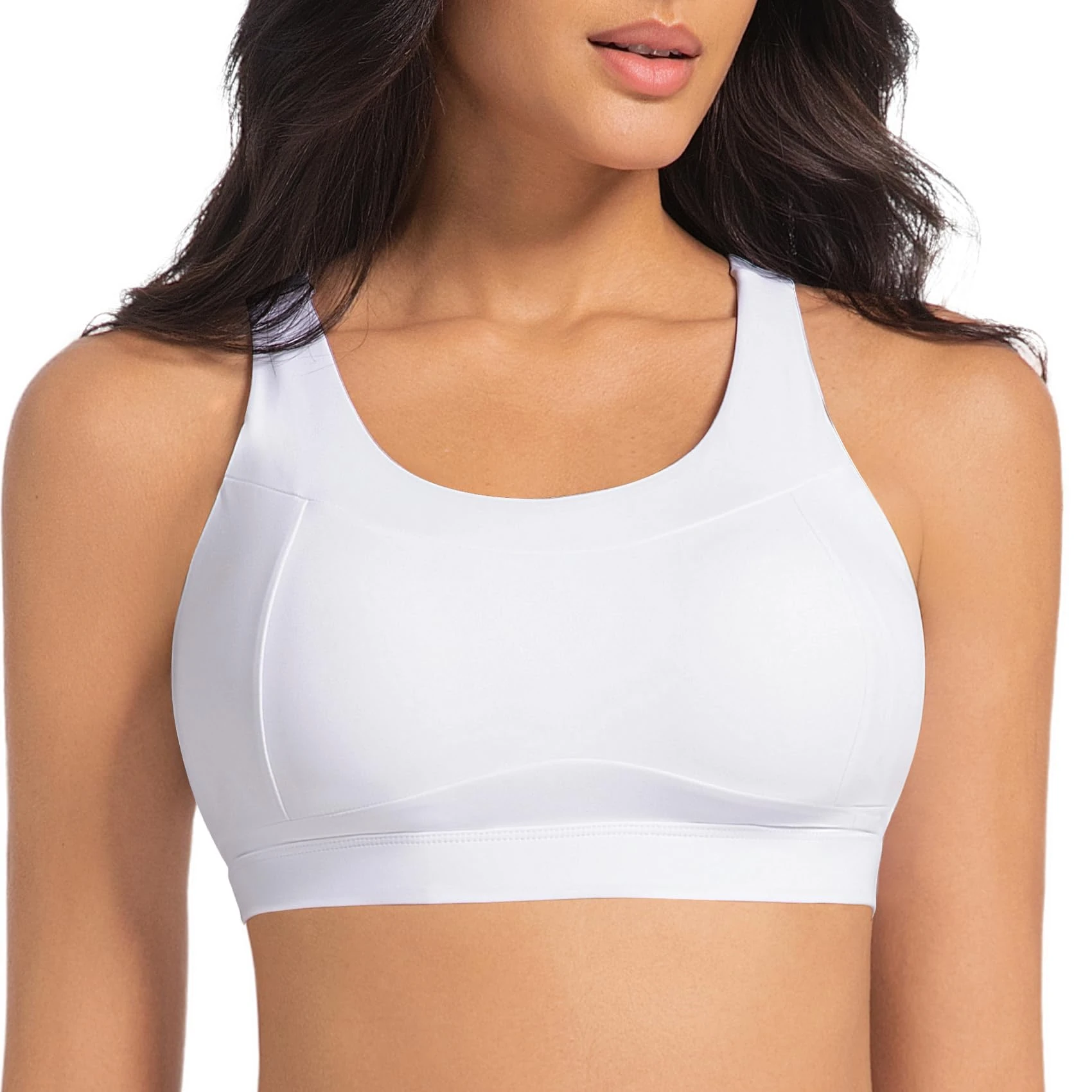 Betaven Sports Bras for Women High Impact Workout Tops Molded Cup Running Bra Sexy Backless Yoga Crop Top,White,XXL