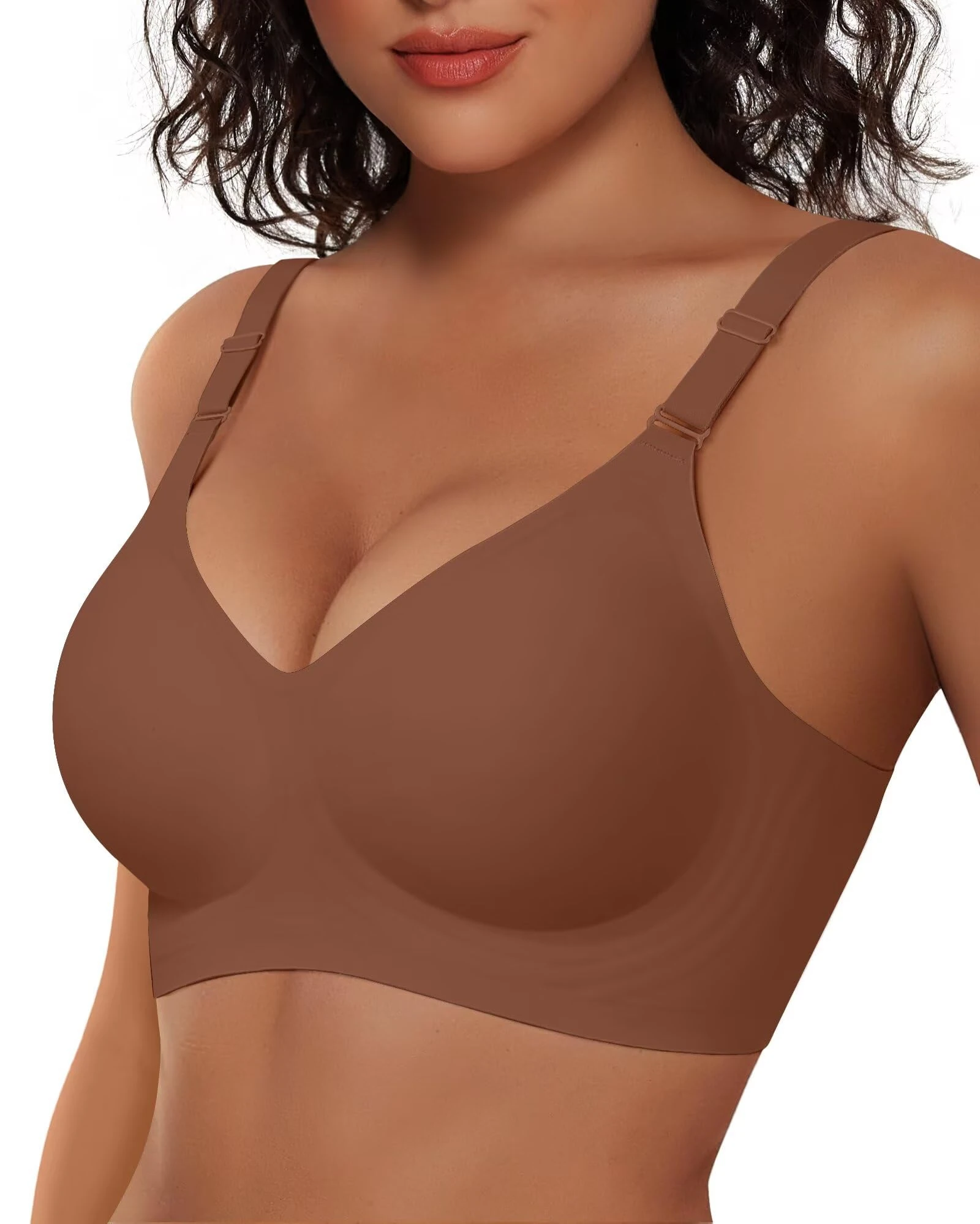 Vertvie Wireless Push Up Bras for Women Non Wired Seamless Full Coverage Bra Soft Support Comfort Everyday Bra Regular and Plus Size (Brown,M)
