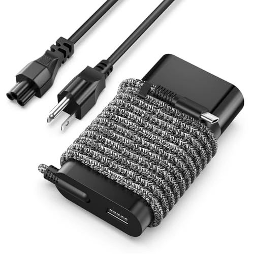 New Slim 65W USB C Laptop Charger Replacement for HP Envy X360,Spectre X360,Elitebook,Elitebook X360,Chromebook,Pavilion,Elite x2 Travel Type C Braided Cable Laptop Power Adapterravel