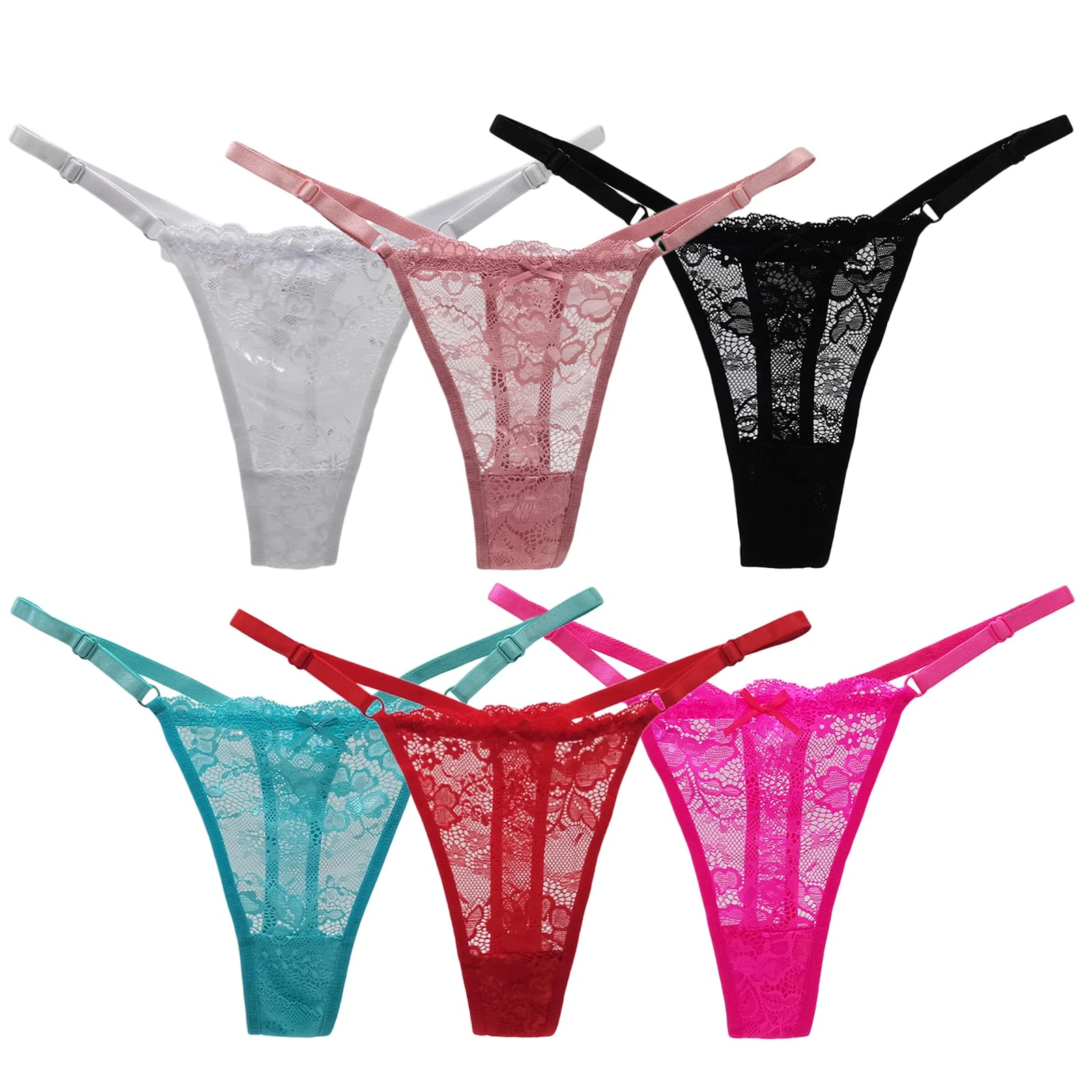 Ximinwzm 6 Pcs Lace Thongs for Women, G String Tanga Ladies for Women, Sexy Ladies Panties Lace Underwear, Micro Seamless Bikini Panties, Sexy Everyday Wear & Lingerie Essentials Multicolour