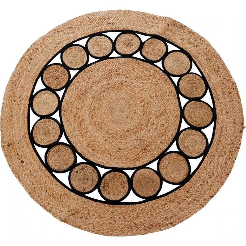 WELL HOME MOBILIARIO & DECORACIÓN Round Braided Jute and Cotton Rug in Black and Natural