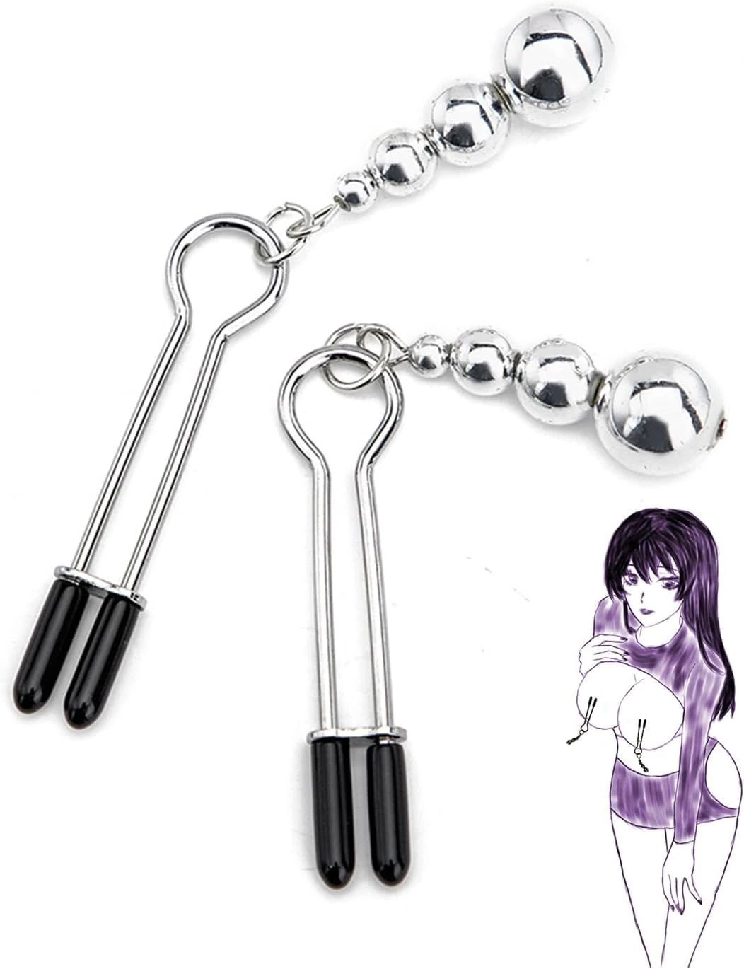 Nipple Clamps with Weights for Women, Stainless Steel Adjustable Nipple Clamp,Non-Piercing Nipple Rings Decorative Clip,Adjustable Body Chain Pendants Decorations（Silvery）