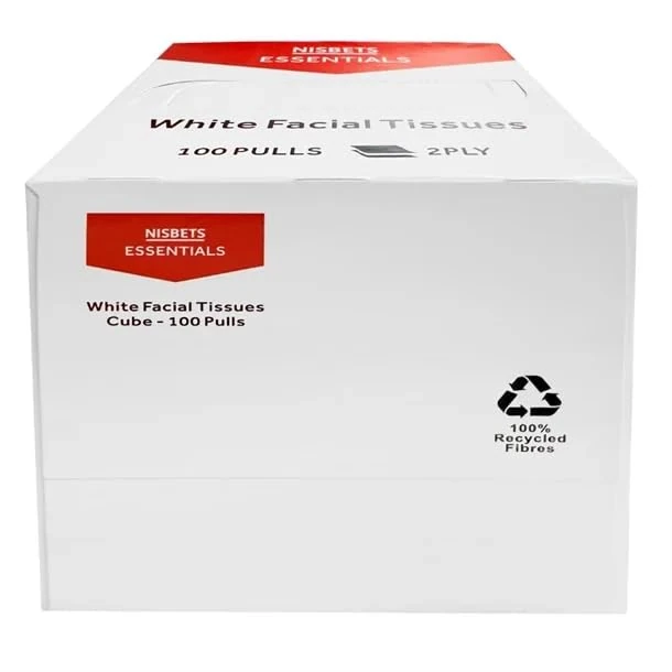 Nisbets Essentials White Facial Tissues Cube, 100 sheets, Box 36