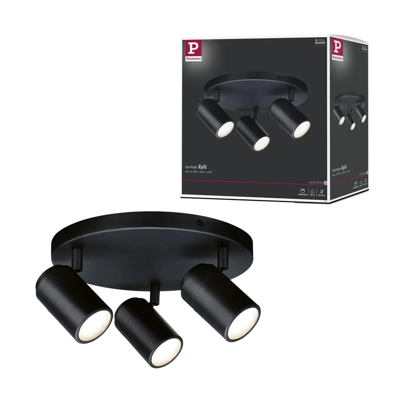 Paulmann 66776 Spotlight Zyli IP44 GU10 230V max. 3x10W dimmable Black matt