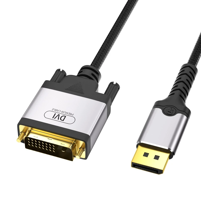 Vecbmn DisplayPort to DVI Cable, Full HD HDTV 1080p, Braided Nylon Adapter Male to Male, Compatible with Computer, Desktop, Monitor, Laptop, PC, Projector 2M