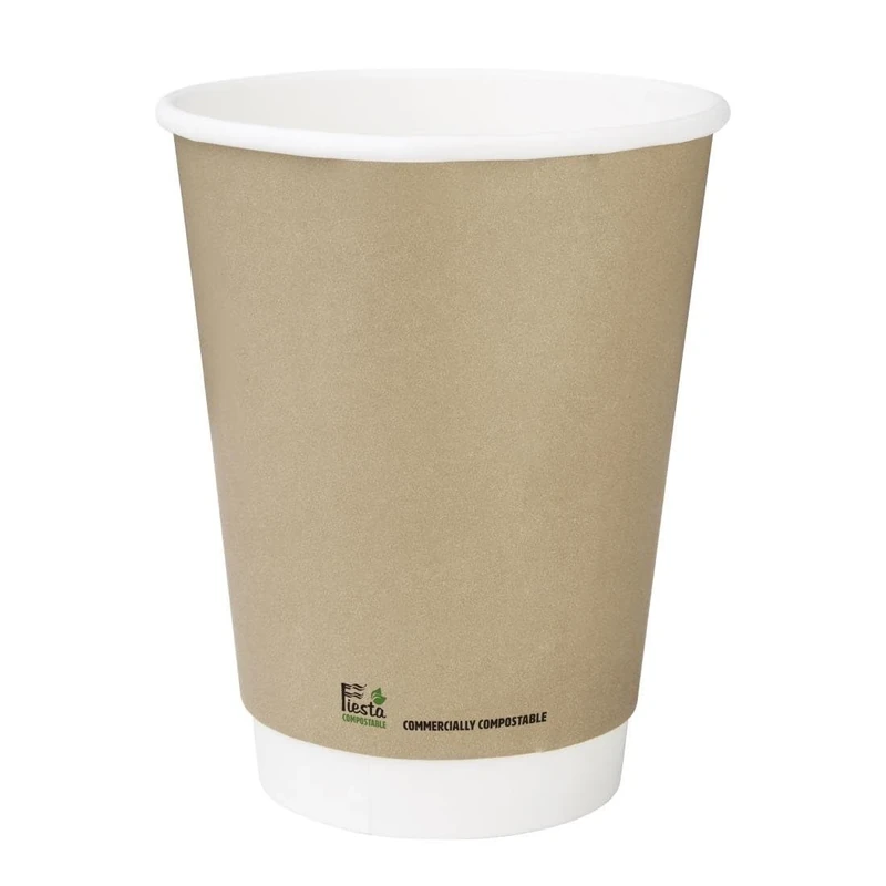 Fiesta Compostable Hot Cup Double Wall Kraft, 12 oz, Box 500