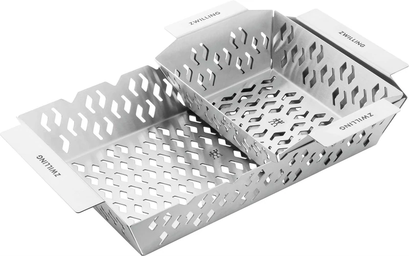 ZWILLING BBQ+ Grill Basket Set, 2 Pieces, Stainless Steel, for Vegetables, Fish and Meat, Stackable, Dishwasher Safe, Silver