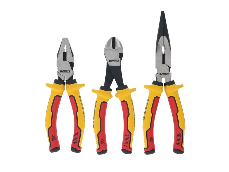 Dewalt VDE Plier Set, 3 Piece, Fitted with Premium 3-Shot Comfort Grips, They Have an Anti-Slip Groove Contoured for Optimal Cushion and Control.