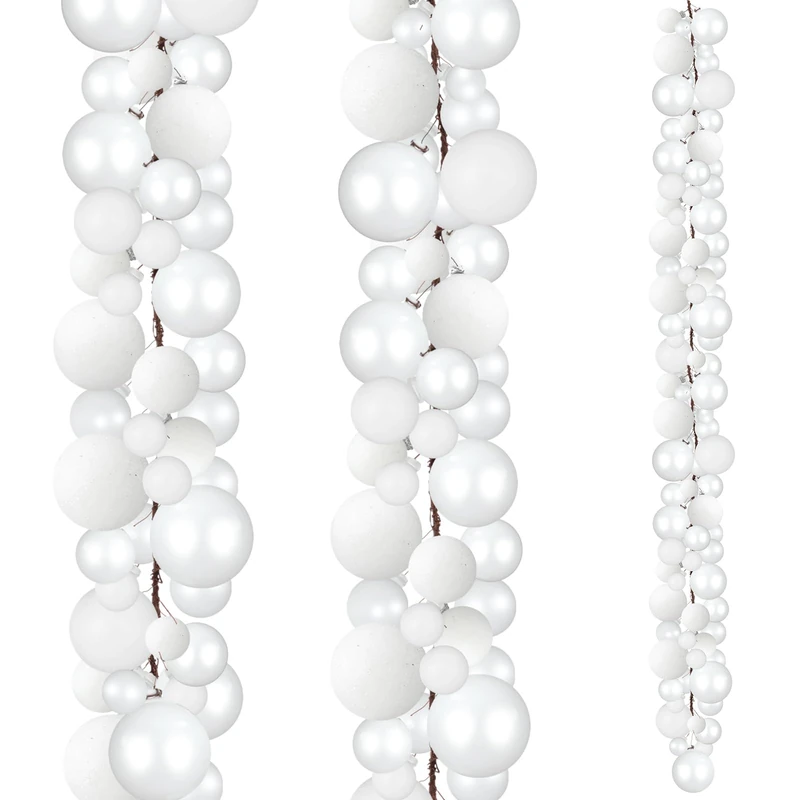 Yuxung 2 Pcs Christmas Ball Garland 6 ft Ball Ornaments Christmas Bulb Garland Xmas Tree Bauble Decorations for Party Supplies Indoor Outdoor Home Office Decoration Accessories(White) - Image 1