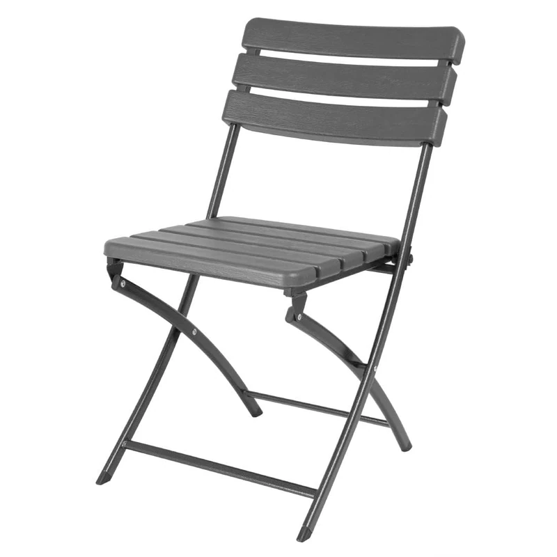 Bolero Folding PE Chair Grey Wood Effect, Set 2