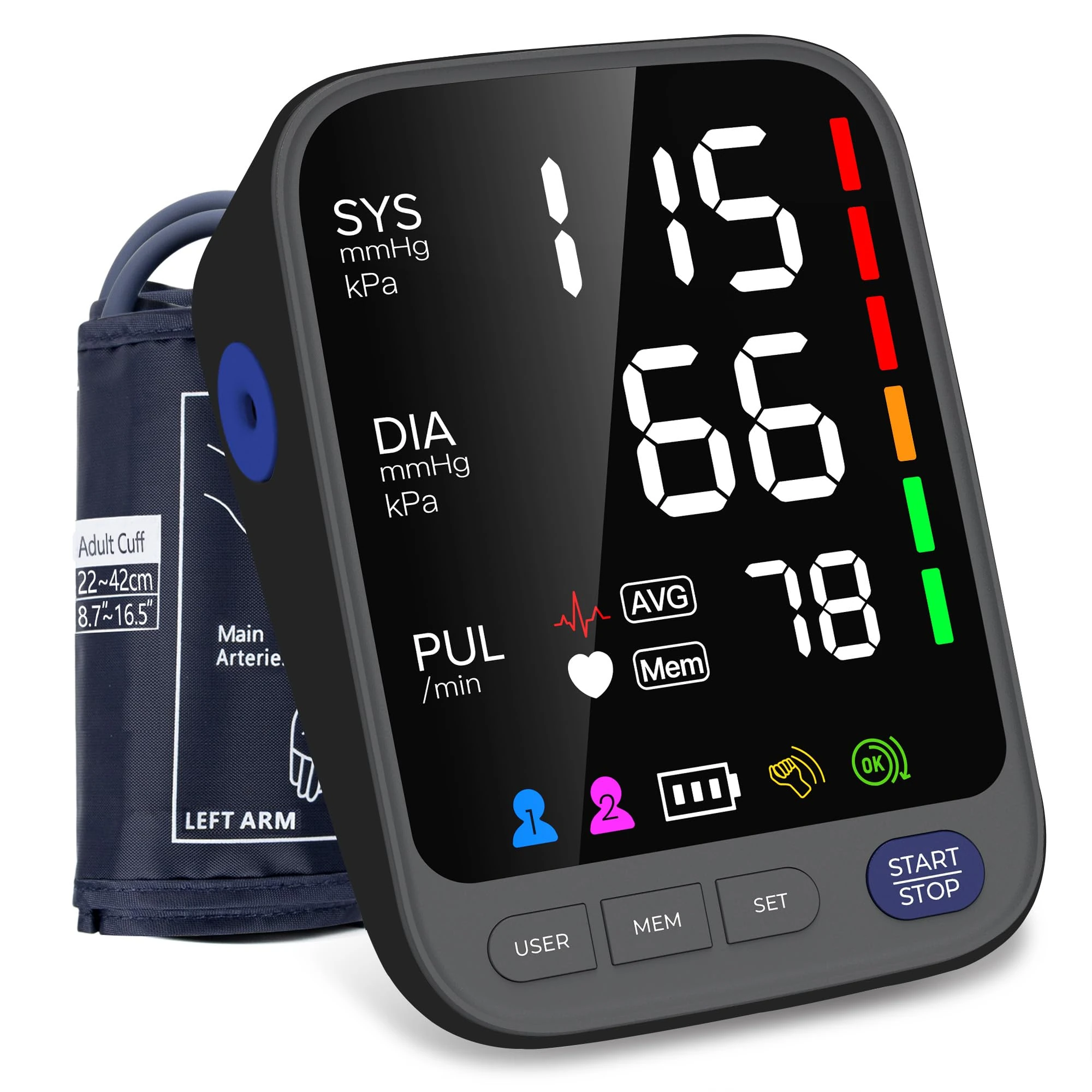 Medical Blood Pressure Monitors, Upper Arm Large Cuff Blood Pressure Machine for Home Use, Super Large 6.4” LED Display | Heart Rate Monito (Black)