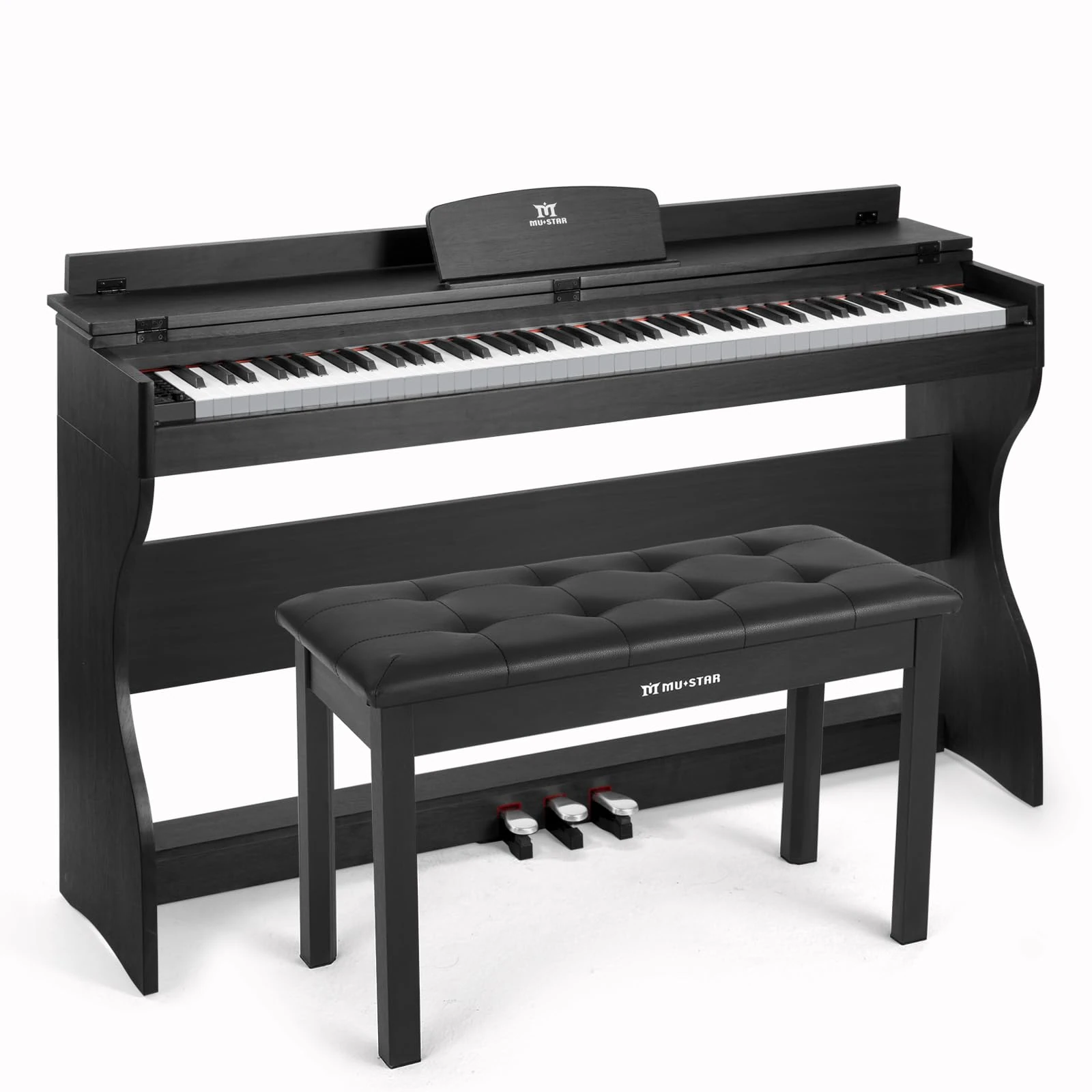 88 Key Piano Keyboard Semi Weighted with Piano Bench, Digital Piano 88 Weighted Keys for Beginners, Electric Piano Keyboard 88 Keys with 3 Pedals, Built-In Speakers, USB, Furniture Stand (Black)