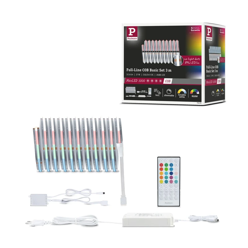 Paulmann 71201 MaxLED 1000 LED Strip Full-Line COB Basic Set 3m 27W 1038lm/m 896 LEDs/m RGBW 60VA