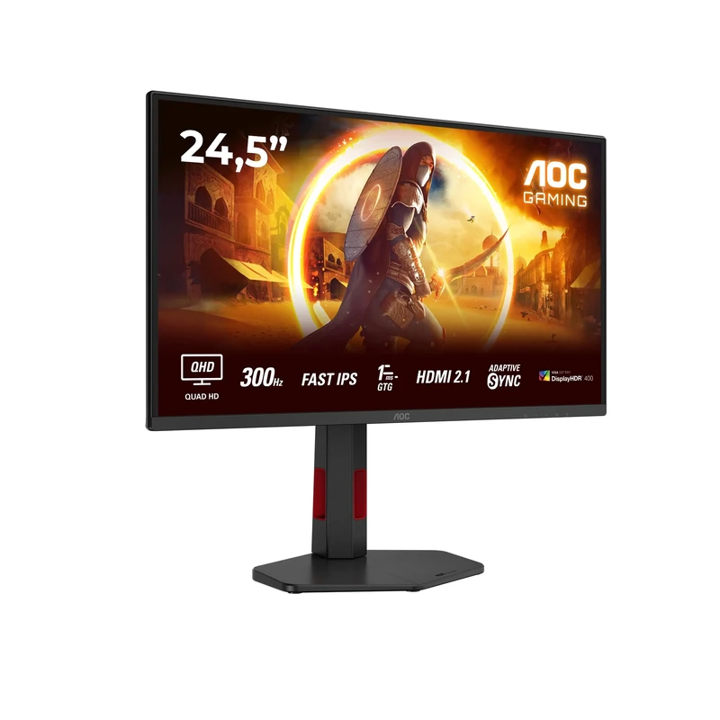 AOC Q25G4SR - 25 inch QHD Gaming Monitor, 300Hz, Fast IPS, 0.3ms, FreeSync Prem, G-Sync comp, HDR400, Height Adjust (2560x1440, 2x HDMI 2.1, DisplayPort 1.4)
