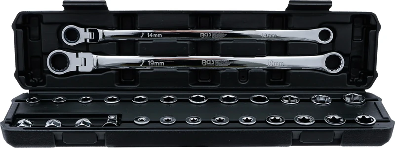 BGS 74274 | Double Ring and Swivel Head Ratchet Wrench Set | Extra Long | 27 pcs.