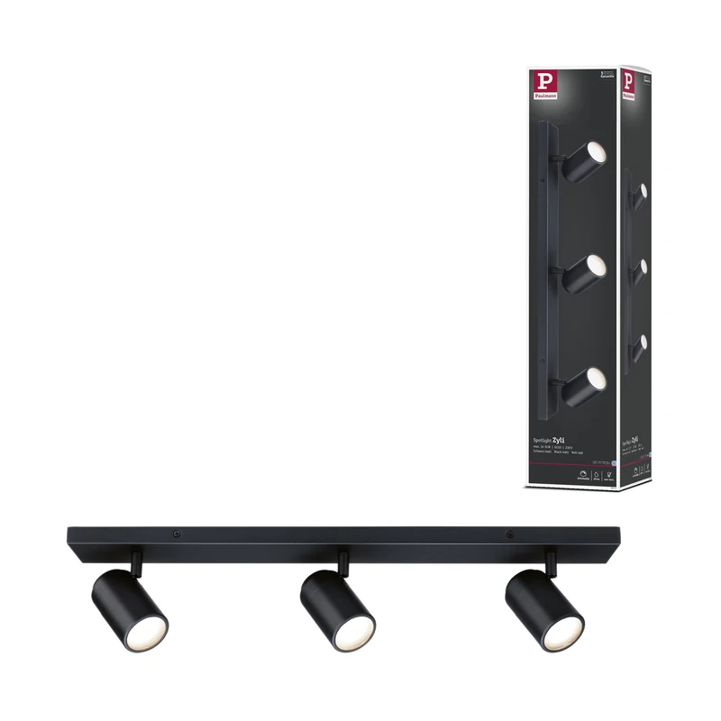 Paulmann 66777 Spotlight Zyli IP44 GU10 230V max. 3x10W dimmable Black matt