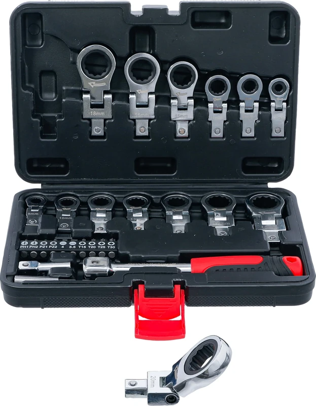 BGS DIY 84529 | Push-Fit Ratchet Ring Wrench and Bit Set | 6-20 mm | 27 pcs.