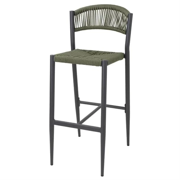 Bolero Eden PE Twist Rattan Outdoor Bar Stool Green, Set 2