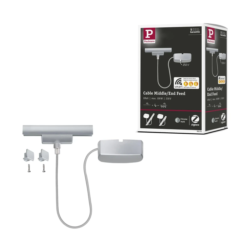 Paulmann 95670 URail Power Supply Zigbee 3.0 Cable 1m max. 100W Chrome matt