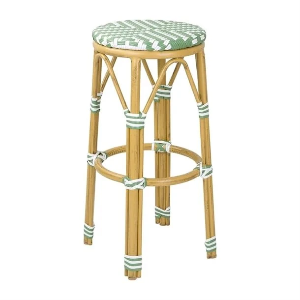 Bolero Parisian Style PE Rattan Bar Stools Light Green, Set 2
