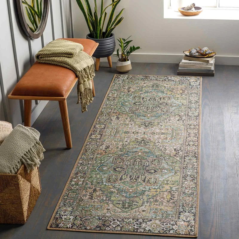 Livabliss Dakhla Vintage - Runner s Living Room 80x230 cm, Hallway, Kitchen Area - Traditional Multicoloured Boho Style, Easy Care - Bohemian Large, Green, Blue, Grey, Beige