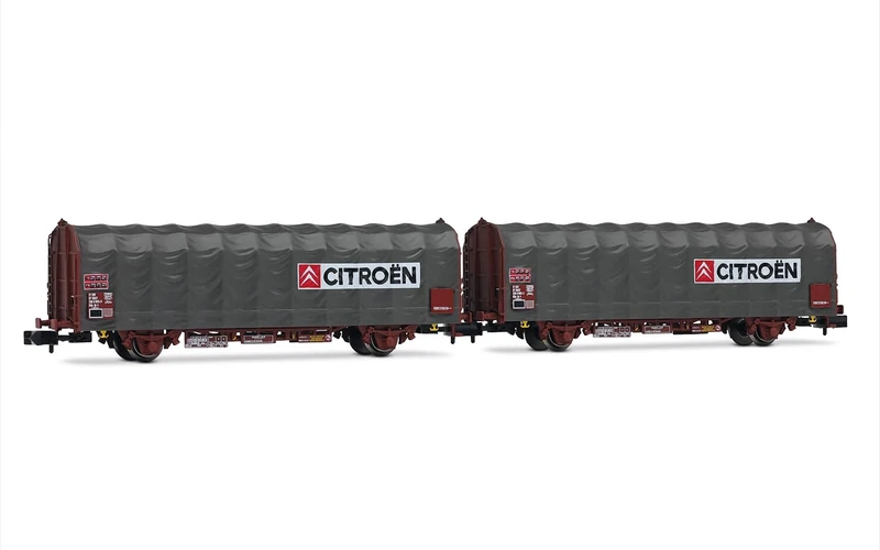 Arnold HN6712 SNCF, 2-unit pack 2-axle tarpaulin wagon, Kils K70 type, Citroën, ep. IV-V Freight Wagon Packs