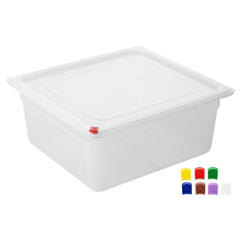Hygiplas Click PP GN Pan 2-3 with Lid & 7 Colour Clips, 150 mm 12 Ltr, Pack 4