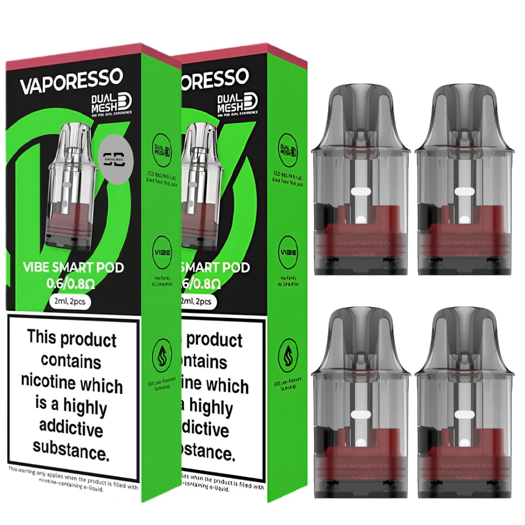 Vaporesso Vibe Dual Mesh Pods [0.6/0.8 | 2 x 2 Packs] - 4 Pack - Available in 0.6/0.8Ω, 0.7/1.0Ω, Compatible with full Vaporesso Vibe Series Kits - No Nicotine
