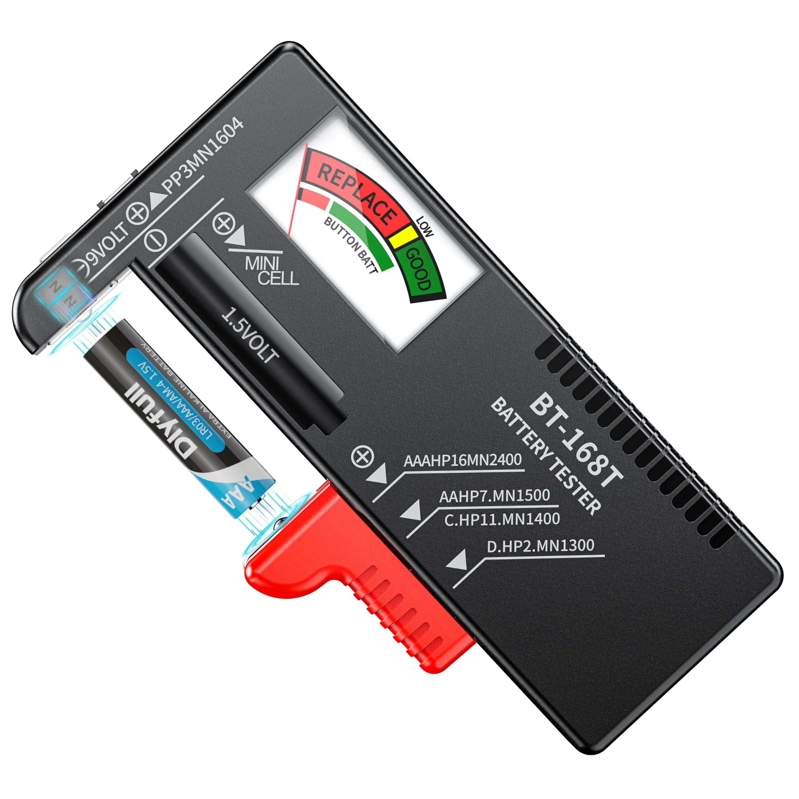 Dlyfull Magnetic Battery Tester Universal Battery Checker for AA AAA C D 9V 1.5V Button Cell Batteries, Requires No Battery to Operate
