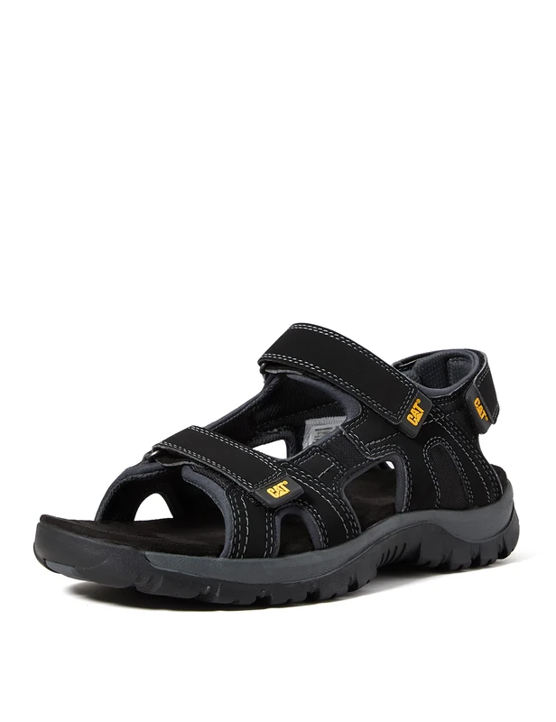 CAT Footwear - Giles Sandals for Men, Made from Full-Grain Leather, Durable, Cushioning Moulded EVA Sockliner, Adjustable Straps, Great for Summer and Outdoor Adventures - Black - 12
