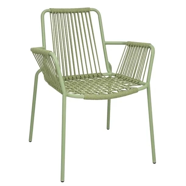 Bolero Melbourne Rope Design Arm Chairs Light Green, Set 4