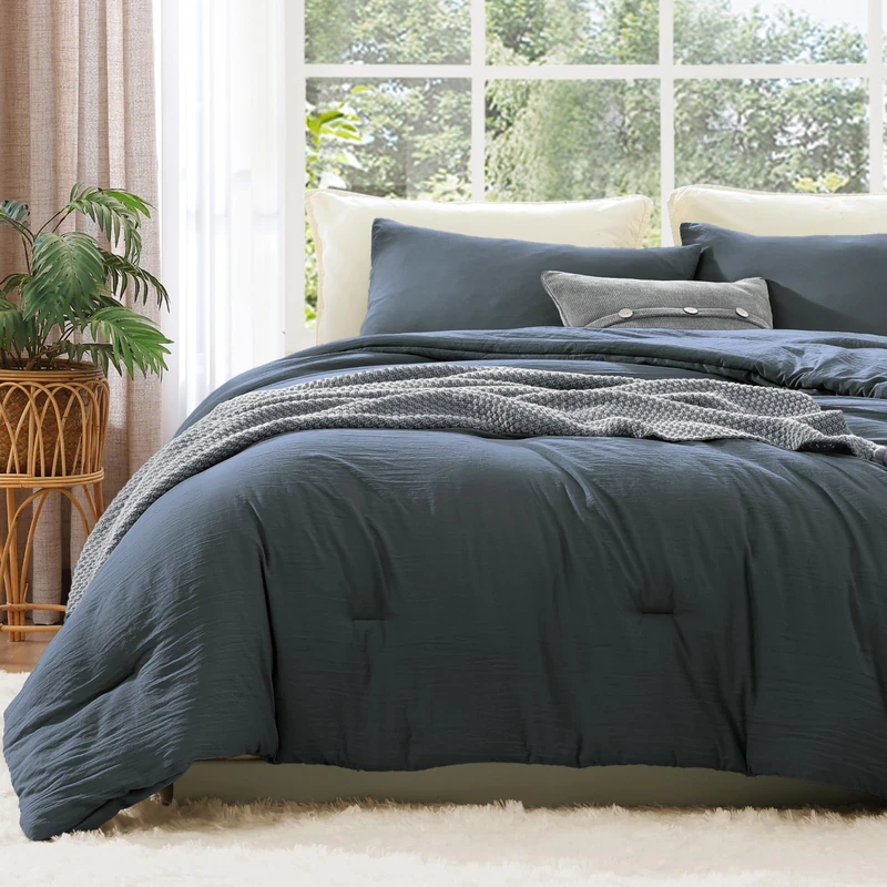 King Size Comforter Set-3 Pieces Soft Blue Grey Comforter Bedding Set