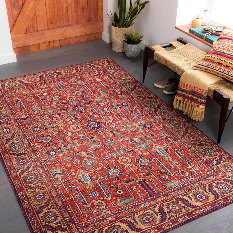 Livabliss Imlili Vintage - Area s Living Room 107x168 cm, Dining Floor, Kitchen, Traditional Multicoloured Boho Style, Easy Care Pile, Bohemian Large, Burnt Orange, Blue, Yellow, Pink