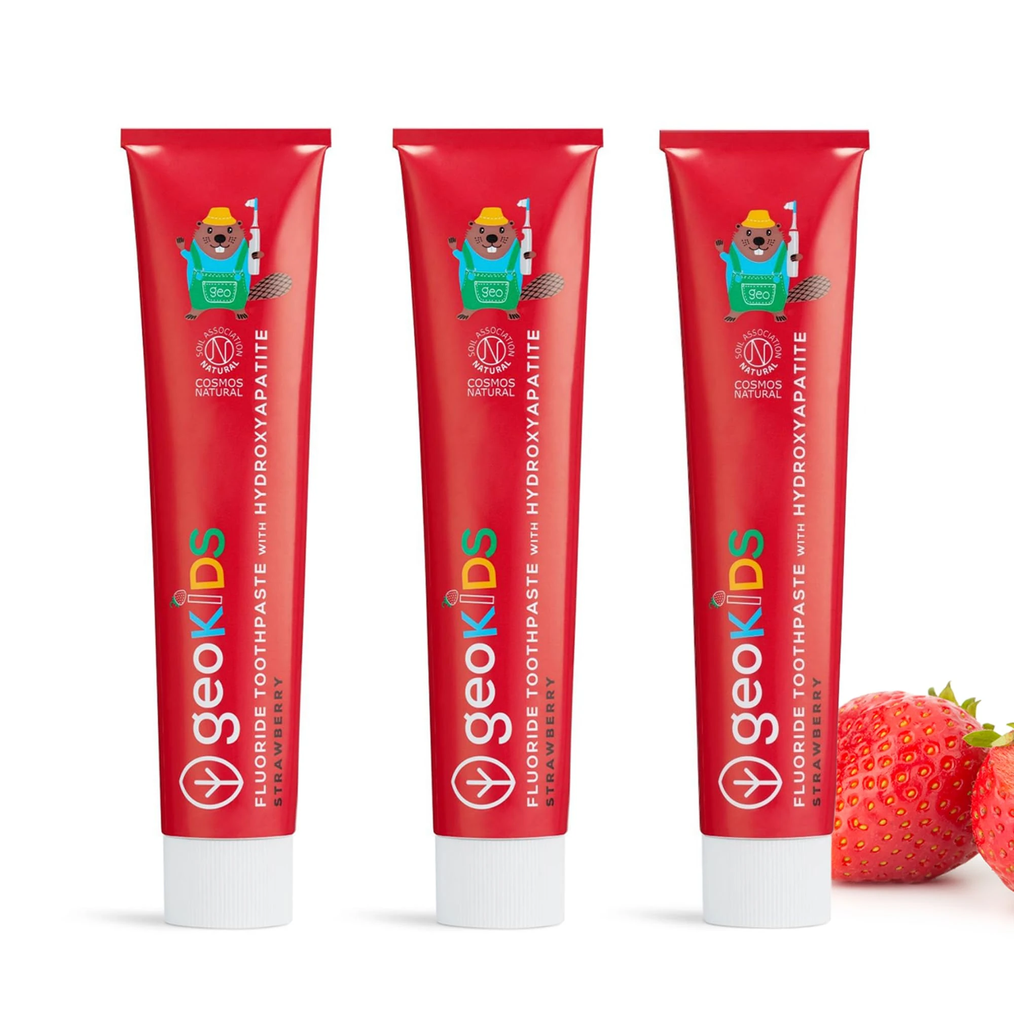 Georganics Fluoride Toothpaste with Hydroxyapatite for Kids - 75ml x3 Pack - Strawberry Flavour - 100% Natural & Sustainable - Prevent Cavities & Strengthens Tooth Enamel - Fight Plaque