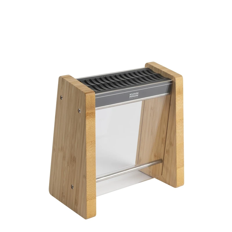 Kuhn Rikon Iced Bamboo Knife Block Empty. Crafted from Sustainable Bamboo with Transparent Plexiglas Front. Flexible Insert for Various Blade Sizes, Easy Access and Removable for Cleaning.