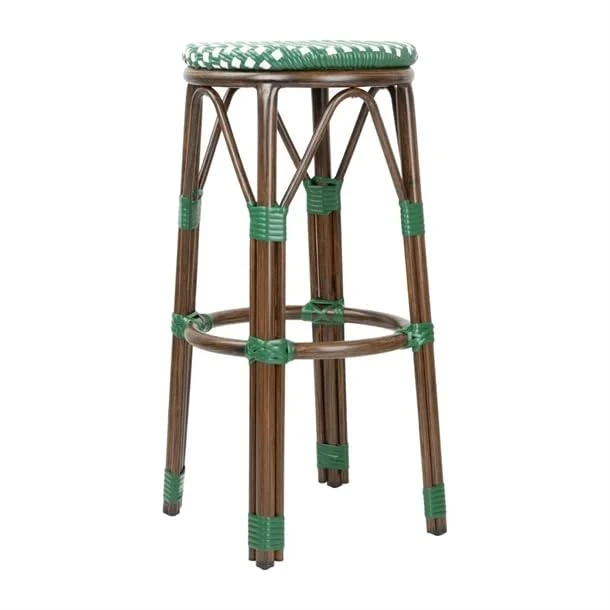 Bolero Parisian Style PE Rattan Bar Stools Green Dot Mix, Set 2