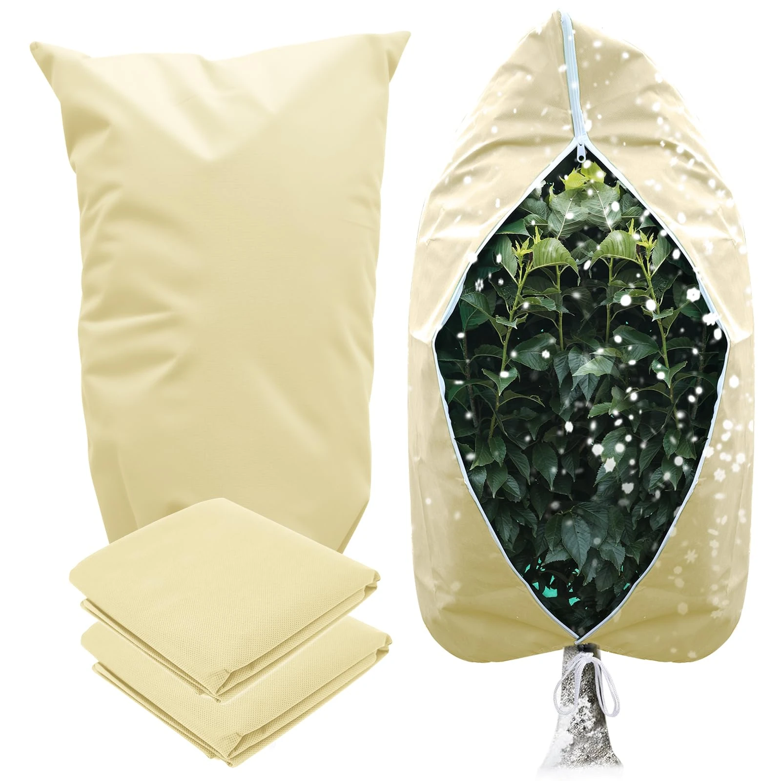 GUKULIVEL 2 Packs Garden Fleece Frost Protection 80gsm 200x240CM – Plant Fleece for Plants Protection from Frost, Horticultural Fleece Bags with Zipper & Drawstring, Plant Covers for Outdoor Use