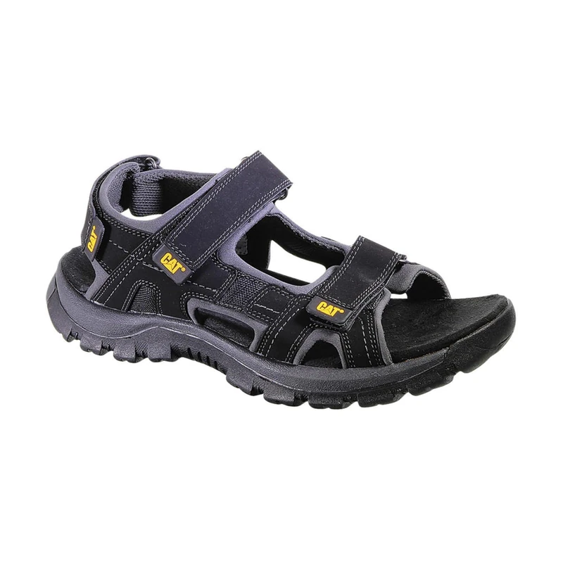 CAT Footwear - Giles Sandals for Men, Made from Full-Grain Leather, Durable, Cushioning Moulded EVA Sockliner, Adjustable Straps, Great for Summer and Outdoor Adventures - Black - 10