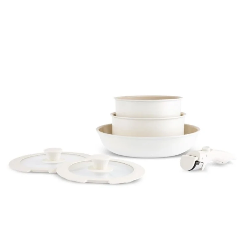 Karaca Ceramica Comfort Non-Stick 6-Piece Pan Set with Detachable Handles, Ceramic Cookware Set, Cream Saucepans & Frying Pan with Lids, Induction Pans PFAS Free